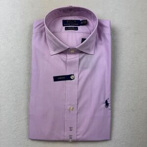 Polo Ralph Lauren Mens Dress Shirt 15.5 34/35 Purple Pink Stripe Stretch Cotton